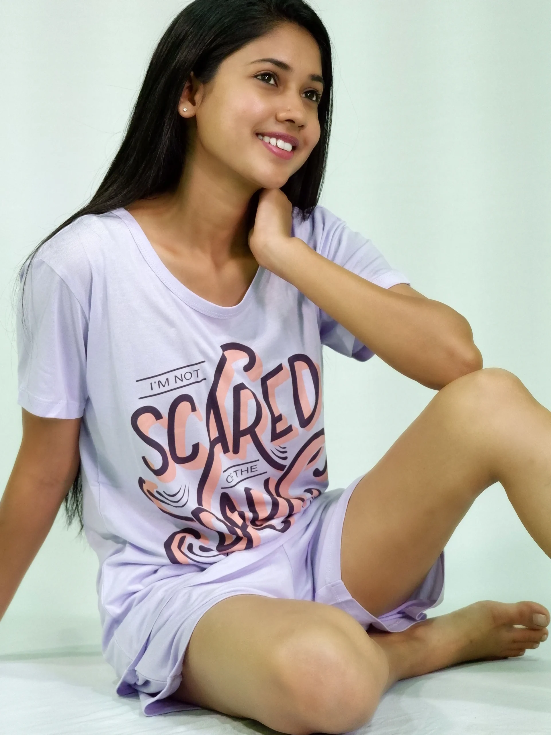 I’m Not Scared of the Dark T-shirt & Shorts Set in Pastel Lilac