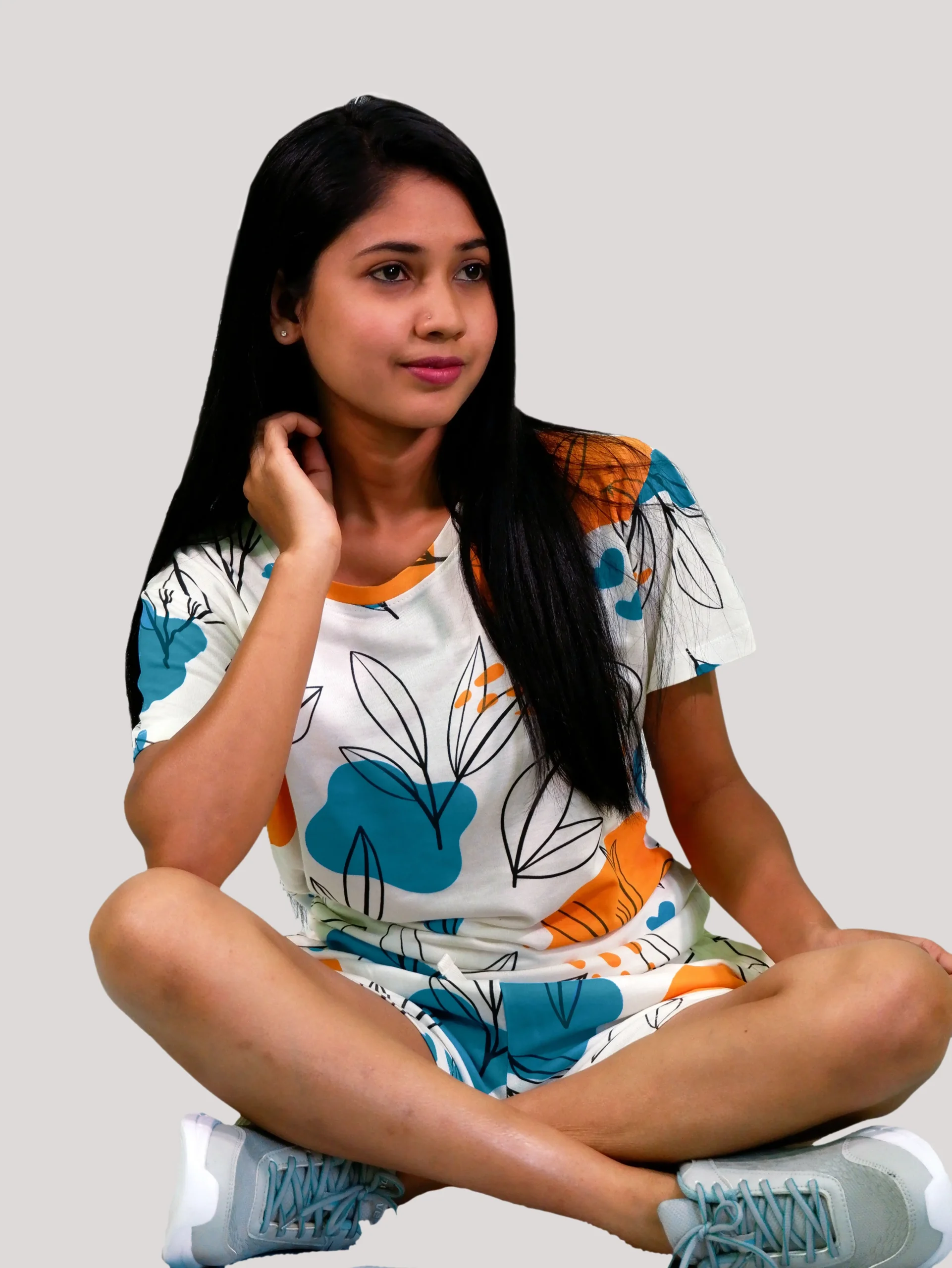 Leaves & Cloud T-shirt & Shorts Set in Tofu